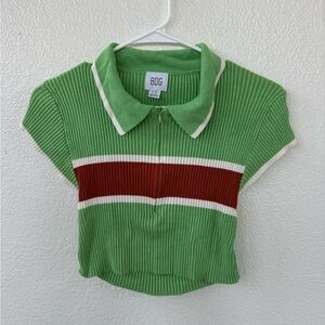 BDG Green Ribbed Polo Crop Top Women’s Size Large